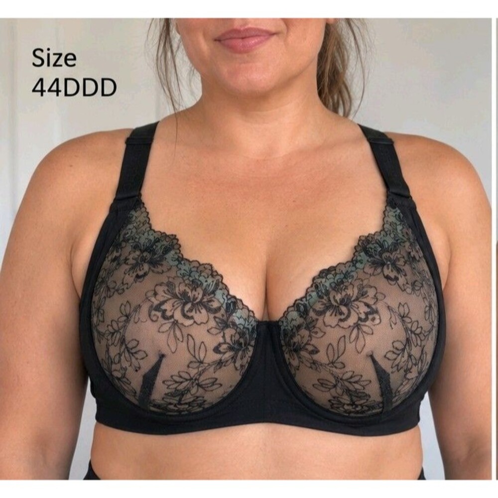 NEW SHAPELLX Back Smoothing Lace Push Up Underwire Bra Black Nude Size 44DDD